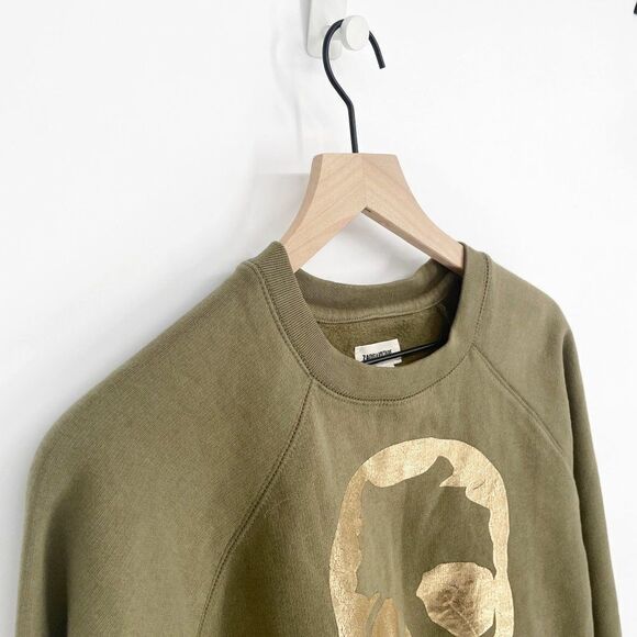 Zadig & Voltaire Metallic Gold Foiled Skull Fleece Sweatshirt Green Women's S - Picture 3 of 7